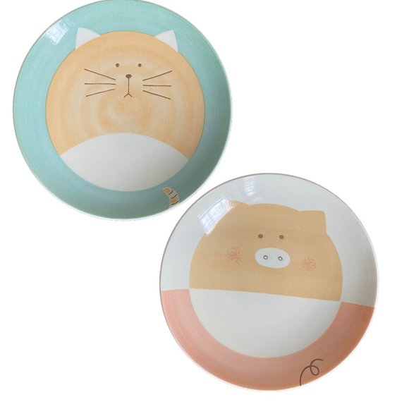 Ceramic Pig Cat Graphic Plates Cat food dishes Plates Whimsical - Picture 1 of 15